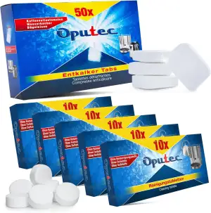 Oputec Reinigungsset für Kaffeevollautomaten | 50 Entkalker Tabs + 50 Reinigungs
