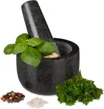 Relaxdays Granit Mörser mit Stößel, robust & langlebig, Gewürze, Kräuter, polierter Steinmörser, ...