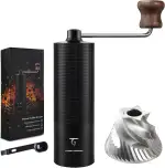 SUNYA Kaffeemühle Manuell mit Kaffeerezeptbuch - Edelstahl Handkaffeemühle mit Kegelmahlwerk Mahlgrad - Präzises Einstellbar Kaffee Handmühle mit Holzgriff (MCG-02 Schwarz)