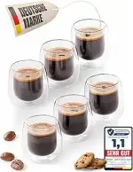 Espressotassen doppelwandig 6er Set 80ml - Doppelwandige Kaffeegläser Espressogläser modernes Des...