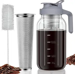 Cold Brew Kaffeebereiter Glas 1,8L, Mehrzweck-Maurerkrug mit Deckel und Filter f