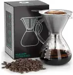 Coffee Gator Pour Over Kaffeebrüher – Mehr Geschmack mit einem papierlosen Edelstahlfilter und einer Glaskaraffe – Manueller Drip Kaffeebereiter – 800 ml