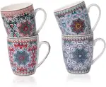 Flanacom Premium Kaffeetassen 4-er Set Orientalisches Design - Große Marokkanische Keramik Kaffee-Becher ca. 300-ml - Hochwertige Boho Tee-Tassen - Kaffeetassen-Set - Geschenk Frauen (Design 6 Sterne)