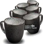 Moritz & Moritz ORGANIC Kaffeetassen Set 6er - Kaffeebecher Set Grau aus robustem Steinzeug mit e...
