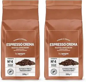 by Amazon Espresso Crema Röstkaffee Ganze Bohnen, 1kg (2 Packs of 500g), Rainfor