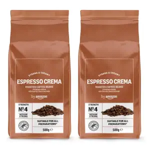 by Amazon Espresso Crema Röstkaffee Ganze Bohnen, 1kg (2 Packs of 500g), Rainfor