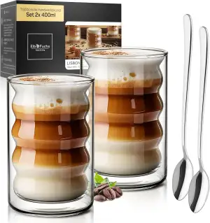 Latte Macchiato Bubble-Gläser Set [2×400 ml] Doppelwandige Thermogläser, kristal