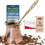 Volarium CRYSTALIA Groß Türkische Kaffeekanne Kupfer 425ml Premium Qualität Handgemachte Kupfer Cezve Kupferkanne für Türkischen Kaffee Arabisch Griechische Kaffeekanne, Kupferkaffeekanne, Mokkakanne