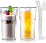 Joeyan 500ML Groß Doppelwandige Kaffeegläser, Latte Macchiato Gläser 2er Set,Borosilikatglas Kaffeetassen,Teegläser,Durchsichtig Thermogläser für Eiskaffee,Saft,Eistee,Iced Americano,Getränke,Bier