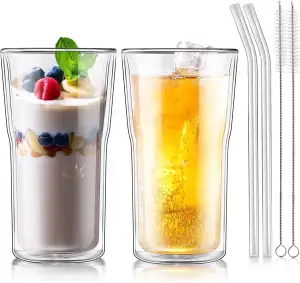 Joeyan 500ML Groß Doppelwandige Kaffeegläser, Latte Macchiato Gläser 2er Set,Bor