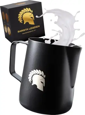 Barista Legends® Milchkännchen Edelstahl Schwarz matt 350ml mit speziellem Latte Art Ausguss für ...