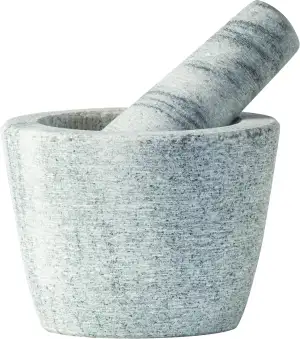 JADE TEMPLE Marmor Mörser mit Stössel, D: 10 cm, H: 7,5 cm - 1 Set, Grau