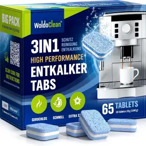 WoldoClean 3in1 Entkalkungstabletten 65 Stück 3-Phasen - für Kaffeevollautomaten