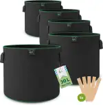 TTL GARDEN 5X 30L Pflanzsack aus Vlies Stoff - 5er Set 30 Liter Pflanztaschen aus 300 g/m² Filz &...