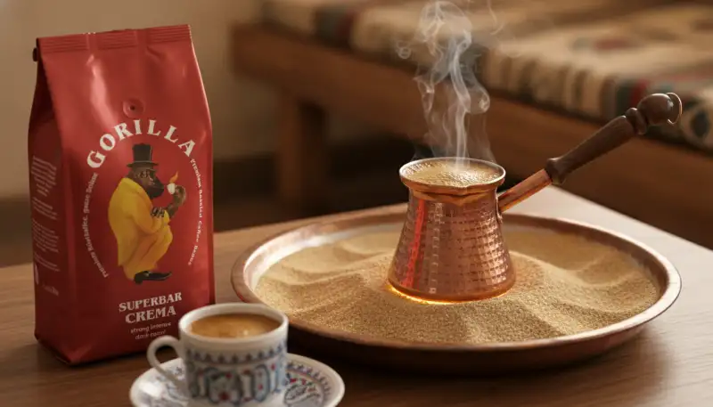 Traditioneller Türkischer Kaffee: Sand und Schaum
